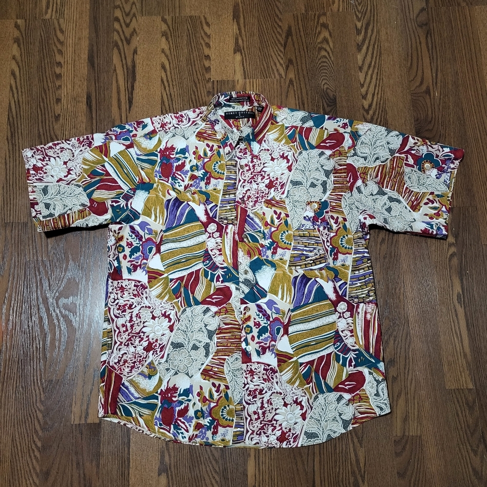 Vintage 80s HENRY GRETHEL Floral ABSTRACT Paisley Print Button-up Collared Shirt - Picture 13 of 15